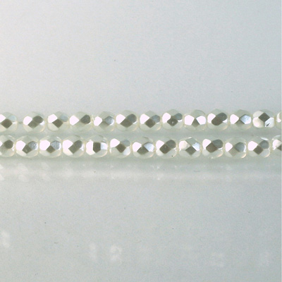 Czech Glass Pearl Faceted Fire Polish Bead - Round 04MM WHITE ON CRYSTAL 78402