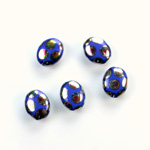 Pressed Glass Peacock Bead - Oval 10x8MM SHINY BLUE
