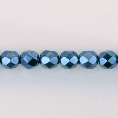 Czech Glass Pearl Faceted Fire Polish Bead - Round 06MM NAVY 70467