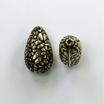 Metalized Plastic Engraved Bead - Teardrop 18x11MM ANT GOLD