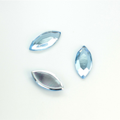 Plastic Flat Back Foiled Rose Cut Rhinestone - Navette 15x7MM LT SAPPHIRE