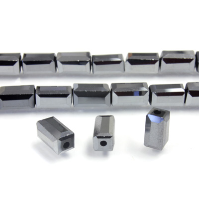 Chinese Cut Crystal Bead - Rectangle 08x4x4MM HEMATITE