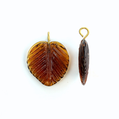 Glass Pendant Leaf with Brass Loop 16MM SMOKE TOPAZ