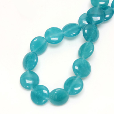 Gemstone Bead - Smooth Round Lentil 10MM Dyed QUARTZ Col. 21 TEAL