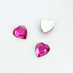 Plastic Flat Back Foiled Rose Cut Rhinestone - Heart 11x10MM FUCHSIA