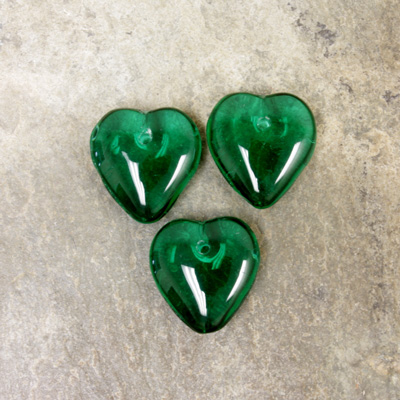 Czech Pressed Glass Pendant - Smooth Puff Heart 12MM EMERALD