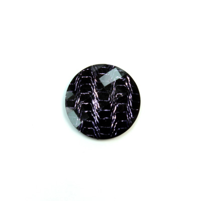 Plastic Flat Back Striped Rauten Rose - Round 18MM DYED PURPLE on BLACK