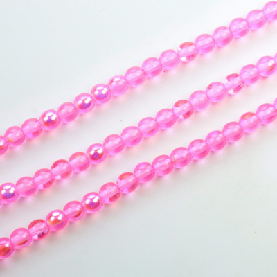 Czech Pressed Glass Bead - Smooth Round 04MM COATED PINK RAINBOW