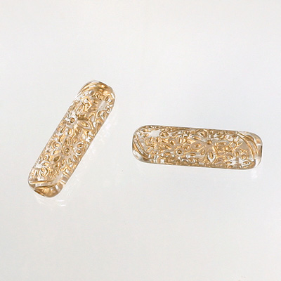 Plastic Engraved Bead - Tube 21x6MM GOLD on CRYSTAL