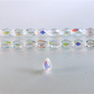 Czech Glass Fire Polish Bead - Pear 07x5MM CRYSTAL AB