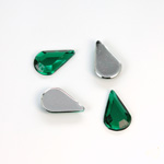 Plastic Flat Back Foiled Rose Cut Rhinestone - Pear 13x8MM EMERALD