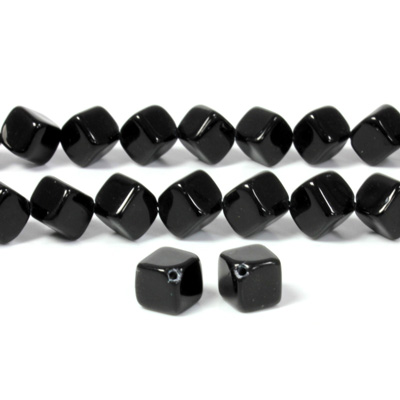 Czech Pressed Glass Bead - Cube with Diagonal Hole 08MM JET