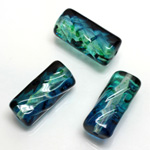 Plastic Bead - Two Tone Speckle Color Etched Cylinder 23x10MM BLUE GREEN