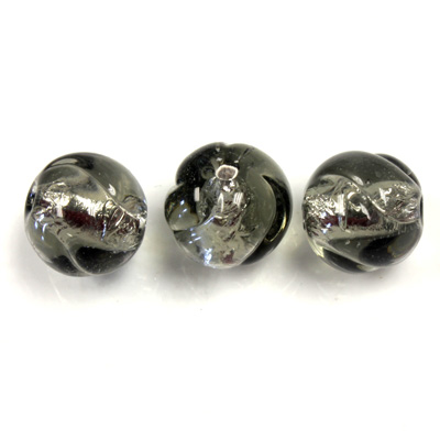 Czech Glass Lampwork Bead - Round Twist 12MM BLACK DIAMOND SILVER LINE 4003