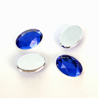 Plastic Flat Back Foiled Rose Cut Rhinestone - Oval 14x10MM SAPPHIRE