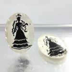 Glass Crystal Painting with Carved Intaglio Victorian Woman Oval 25x18MM BLACK on WHITE