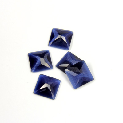 Fiber-Optic Flat Back Stone - Faceted checkerboard Top Square 8x8MM CAT'S EYE BLUE
