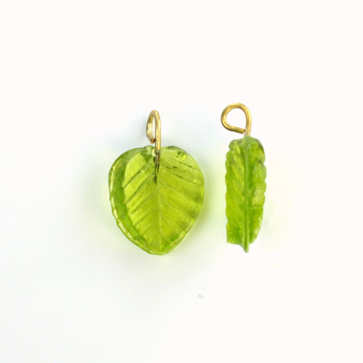 Glass Pendant Leaf with Brass Loop 13x12MM OLIVE