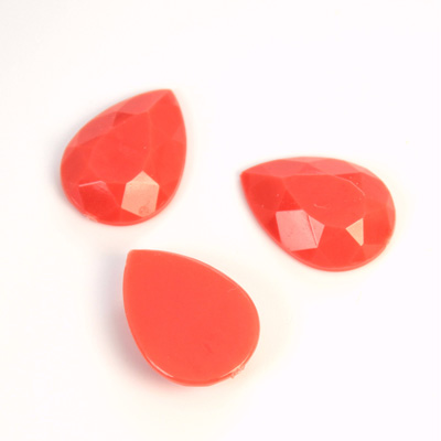 Plastic Flat Back Rose Cut Rhinestone - Pear 18x13MM CORAL