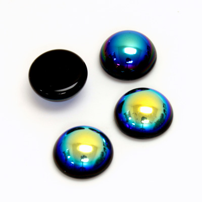 Glass Medium Dome Cabochon - Round 13MM JET AB