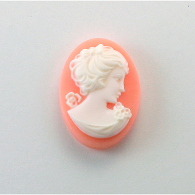 Plastic Cameo - Woman with Bow Oval 25x18MM WHITE ON ANGELSKIN