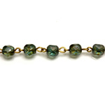 Linked Bead Chain Rosary Style with Glass Fire Polish Bead - Round 6MM GREEN-Brass