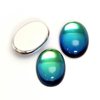 Glass Medium Dome Foiled Cabochon - Coated Oval 18x13MM BERMUDA BLUE