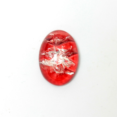 Plastic Flat Back Cabochon - Cracked Effect Oval 25x18MM RED