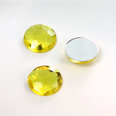 Plastic Flat Back Foiled Rauten Rose Rhinestone - Round 15MM JONQUIL