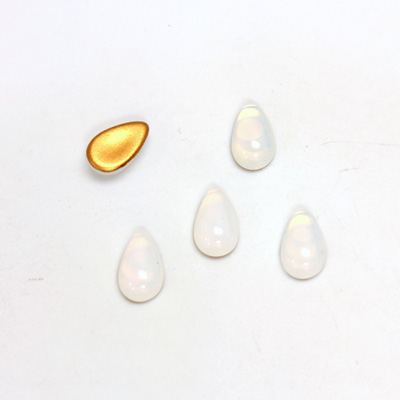 Glass Medium Dome Foiled Cabochon - Pear 10x6MM WHITE OPAL