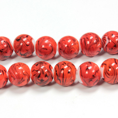 Glass Lampwork Bead - Smooth Round 12MM CORAL MATRIX