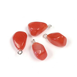 Gemstone Tumble Polished Pendant with Silver Plated Ring - Small QUARTZ DYED RED (44)