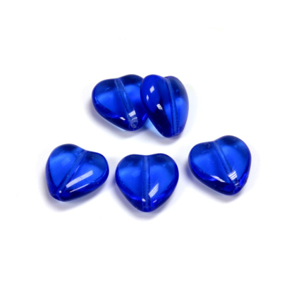 Czech Pressed Glass Bead - Smooth Heart 12x11MM SAPPHIRE