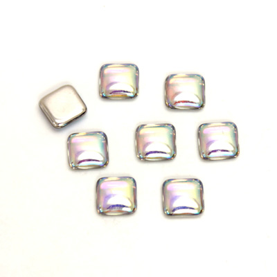 Glass Low Dome Foiled Cabochon - Square Antique 06x6MM CRYSTAL AB