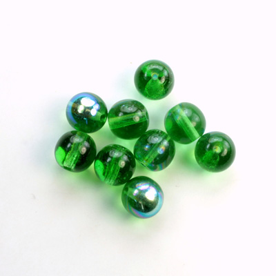 Czech Pressed Glass Bead - Smooth Round 08MM LT EMERALD AB