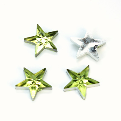 Plastic Flat Back Foiled Rose Cut Rhinestone - Star 15MM OLIVINE