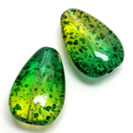 Plastic Bead - Two Tone Speckle Color Flat Pear 30x20MM GREEN YELLOW