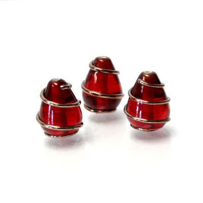 Czech Glass Lampwork Bead - Pear 15x10MM COPPER WRAP GARNET