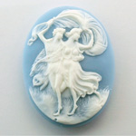 Plastic Cameo - Dance Couple Oval 40x30MM WHITE ON BLUE