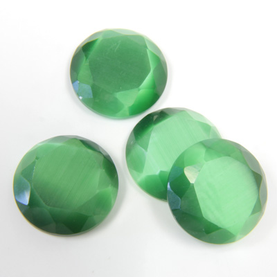 Fiber-Optic Flat Back Stone with Faceted Top and Table - Round 15MM CAT'S EYE GREEN